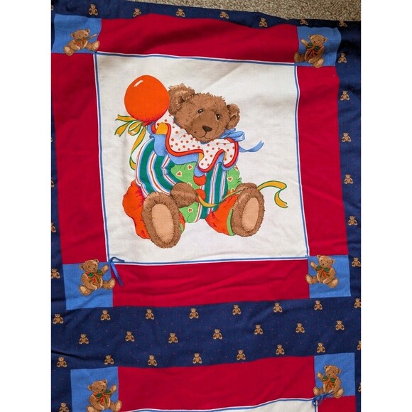 Vintage Teddy Bear Crib Quilt Baby Nursery Decor Country Handmade Throw Blanket - Picture 7 of 12